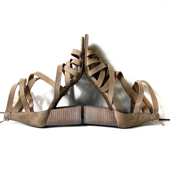 Franco Sarto Womens Sz 8.5 M Strappy Chunky Heels Open Toe Sandals Beige Leather - Picture 6 of 11